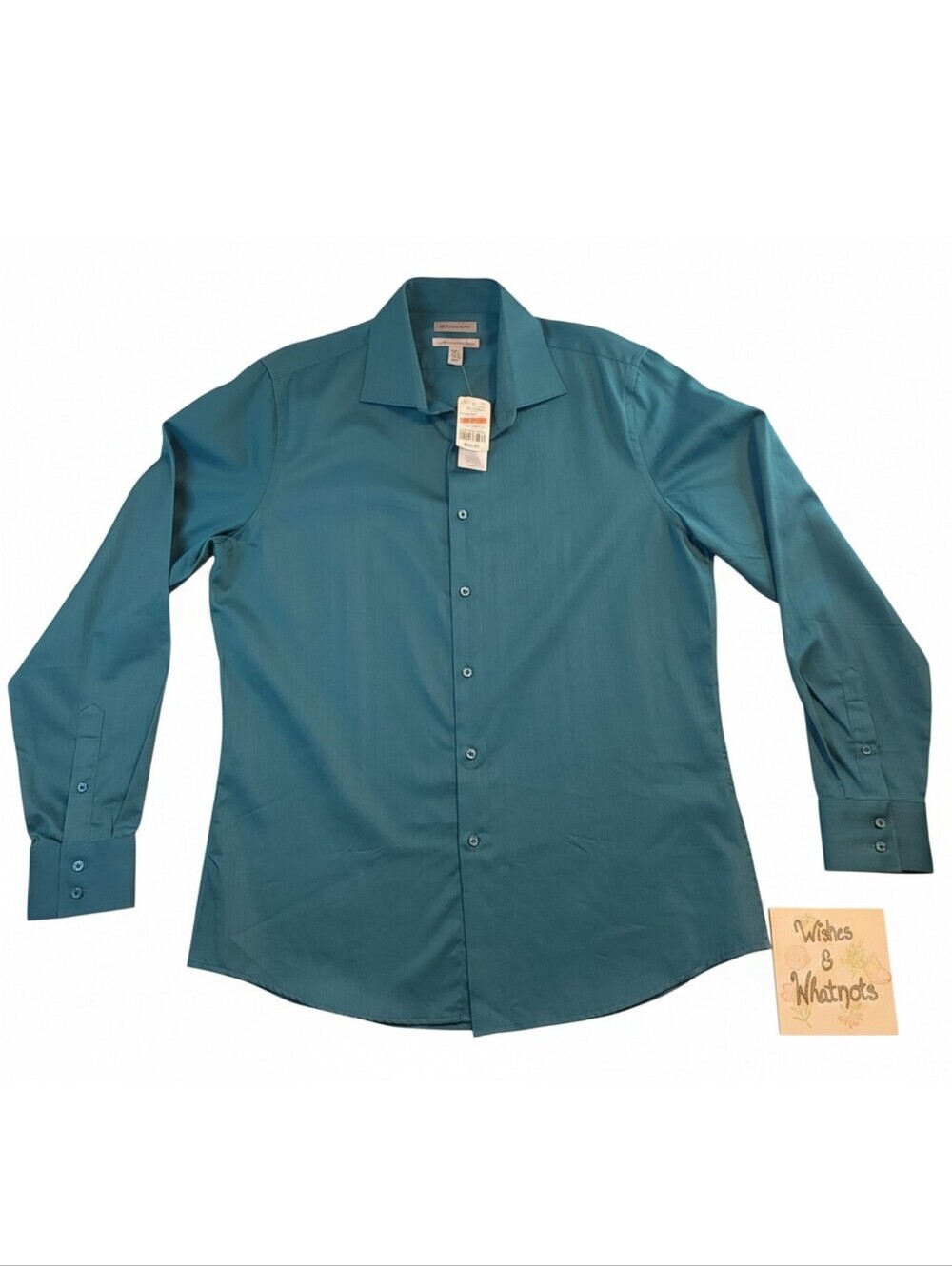 Le Chateau Men's Dress Shirt Large 16.5-17 Teal Pinstripe European Regular *BN*